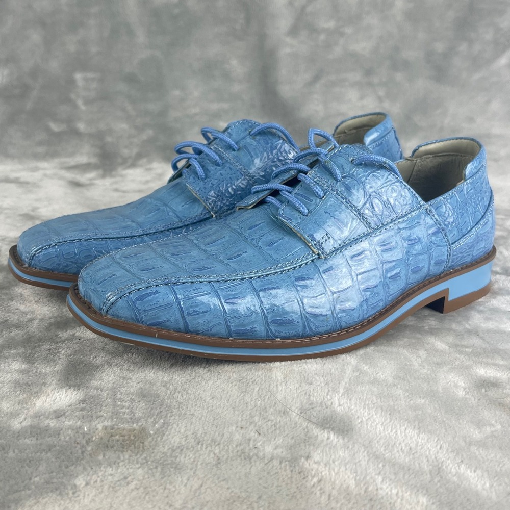 Hugo Vitelli Dress Shoes Mens 6 Light Blue Excellent Faux Croc K7229FRBL